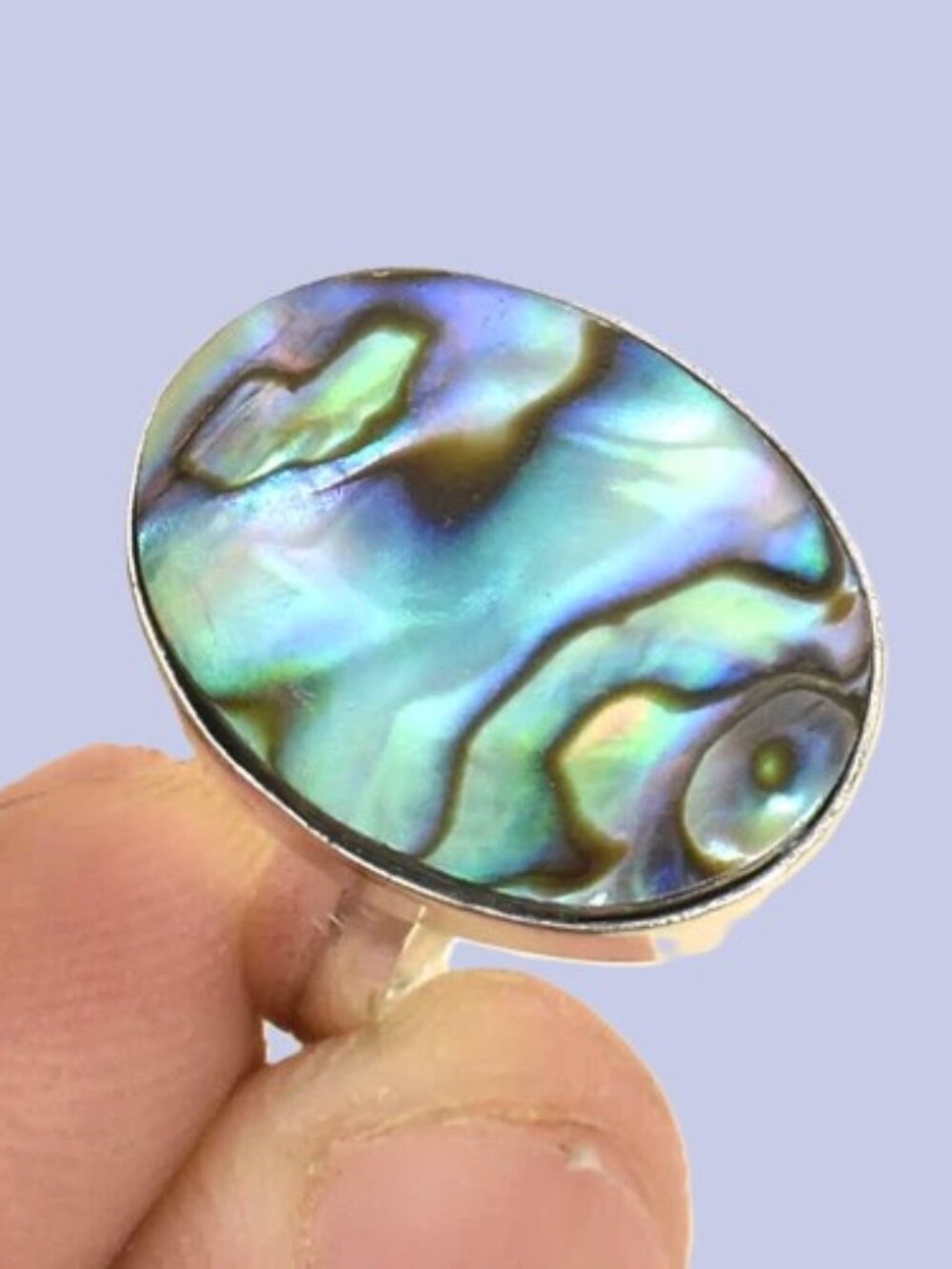 Abalone Shell Gemstone Sterling Silver Ring Sz 8